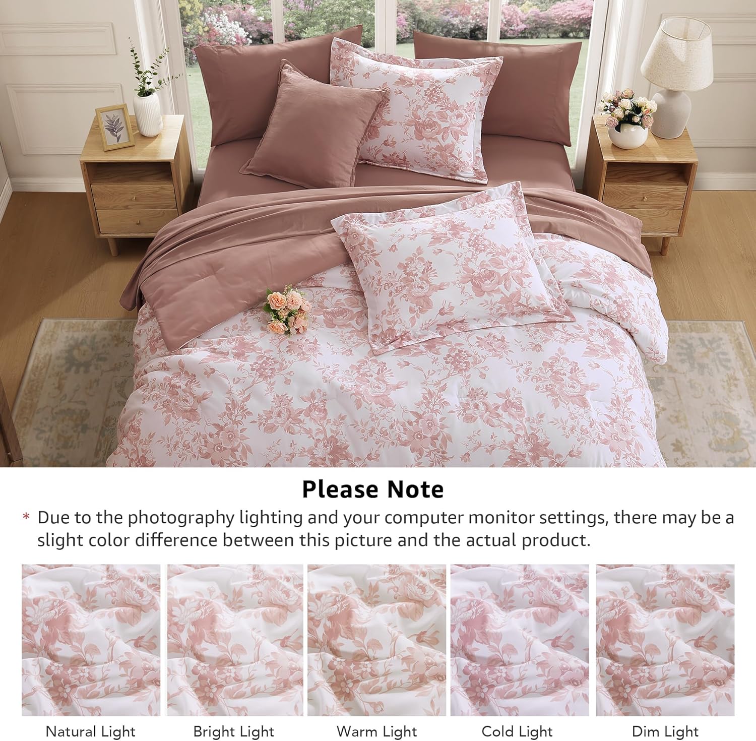 Amberspace Botanical Flowers Design 7-piece Bed in a Bag Comforter Set with Sheets