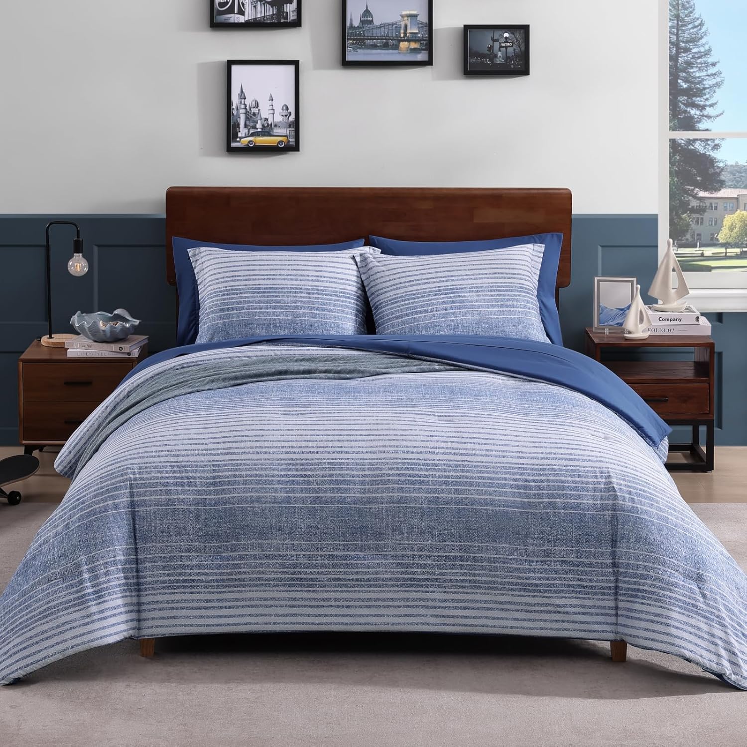Amberspace Plaid Design Bed in a Bag Comforter Set with Sheets
