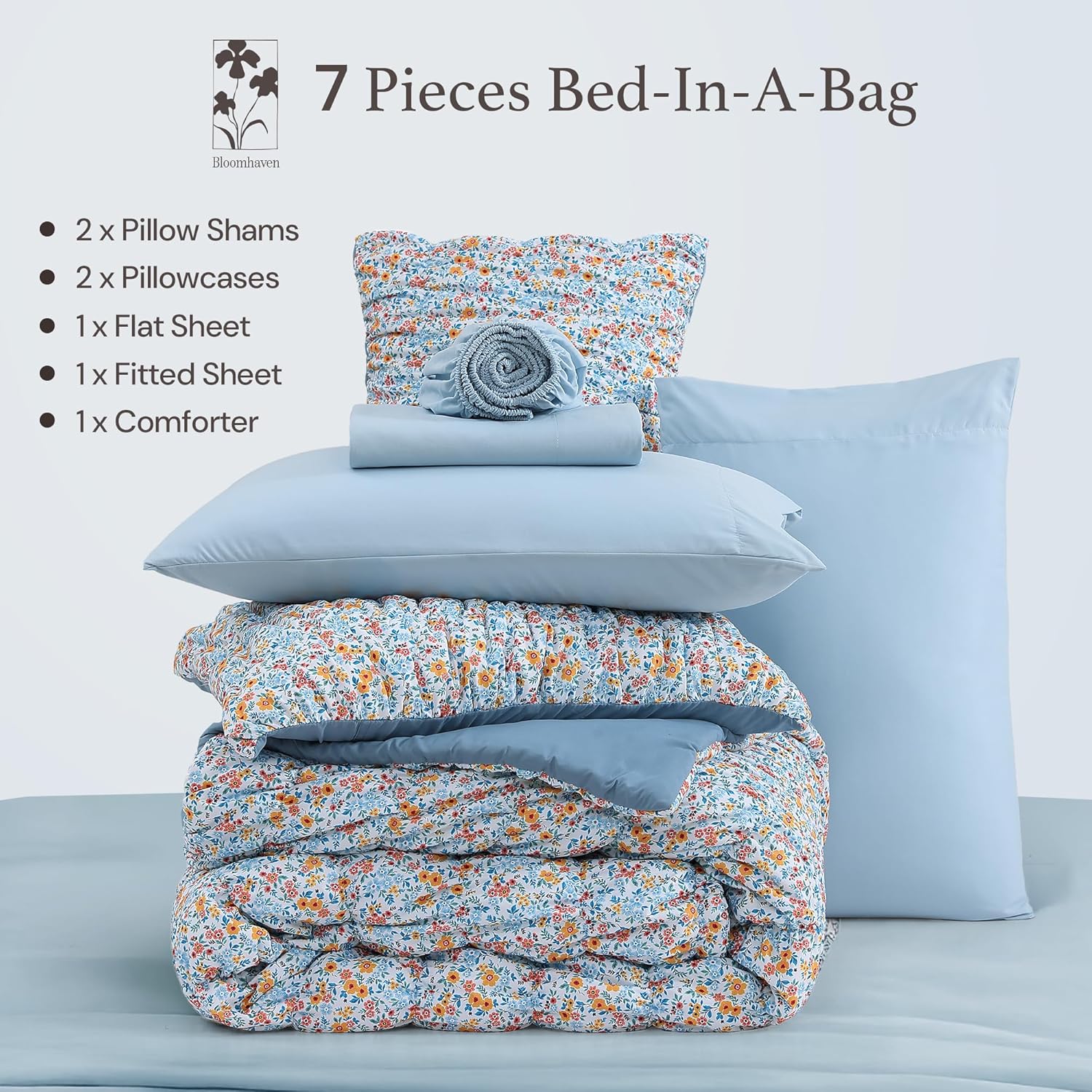 Amberspace Puff 7-piece Bed in a Bag Comforter Set with Sheets