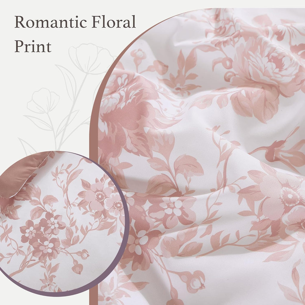 Amberspace Botanical Flowers Design 7-piece Bed in a Bag Comforter Set with Sheets