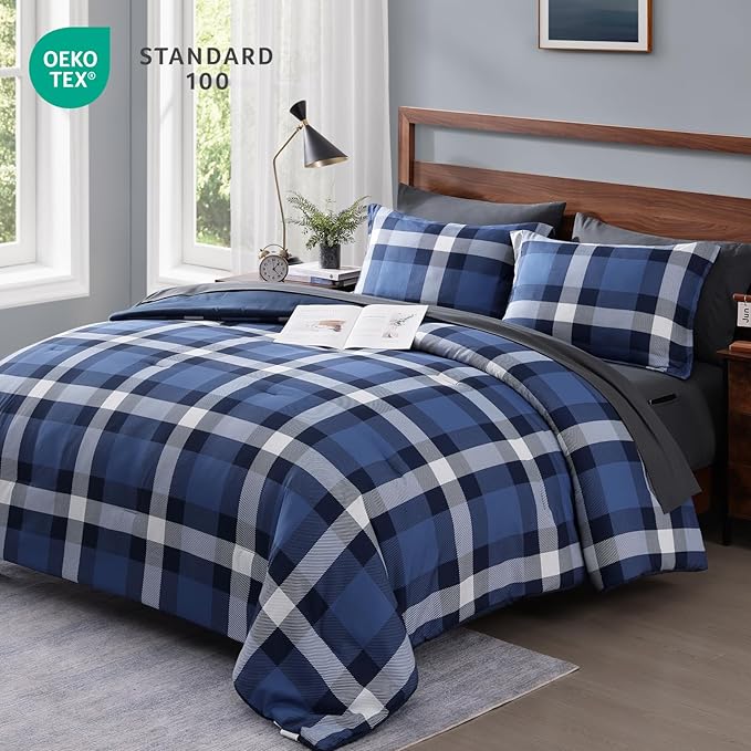 Amberspace Plaid Design Bed in a Bag Comforter Set with Sheets