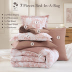 Amberspace Botanical Flowers Design 7-piece Bed in a Bag Comforter Set with Sheets