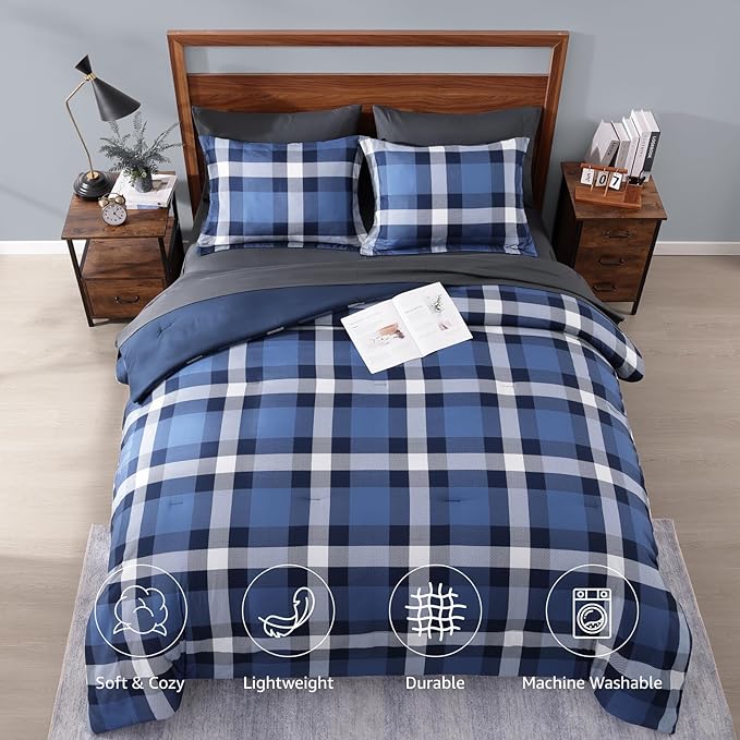 Amberspace Plaid Design Bed in a Bag Comforter Set with Sheets
