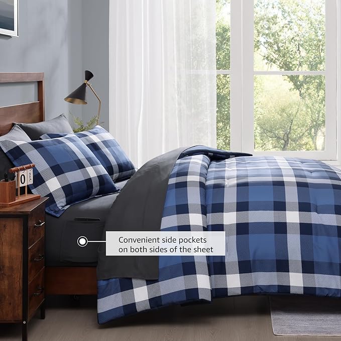 Amberspace Plaid Design Bed in a Bag Comforter Set with Sheets