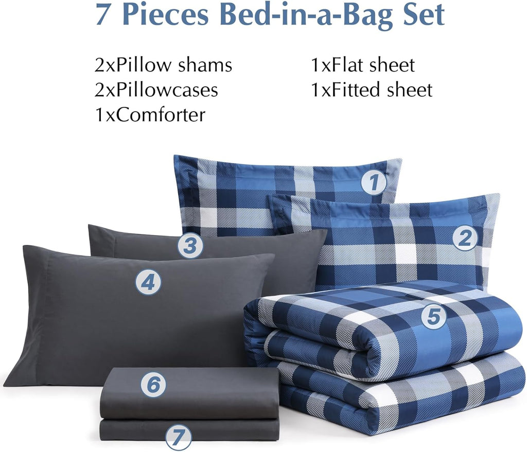 Amberspace Plaid Design Bed in a Bag Comforter Set with Sheets