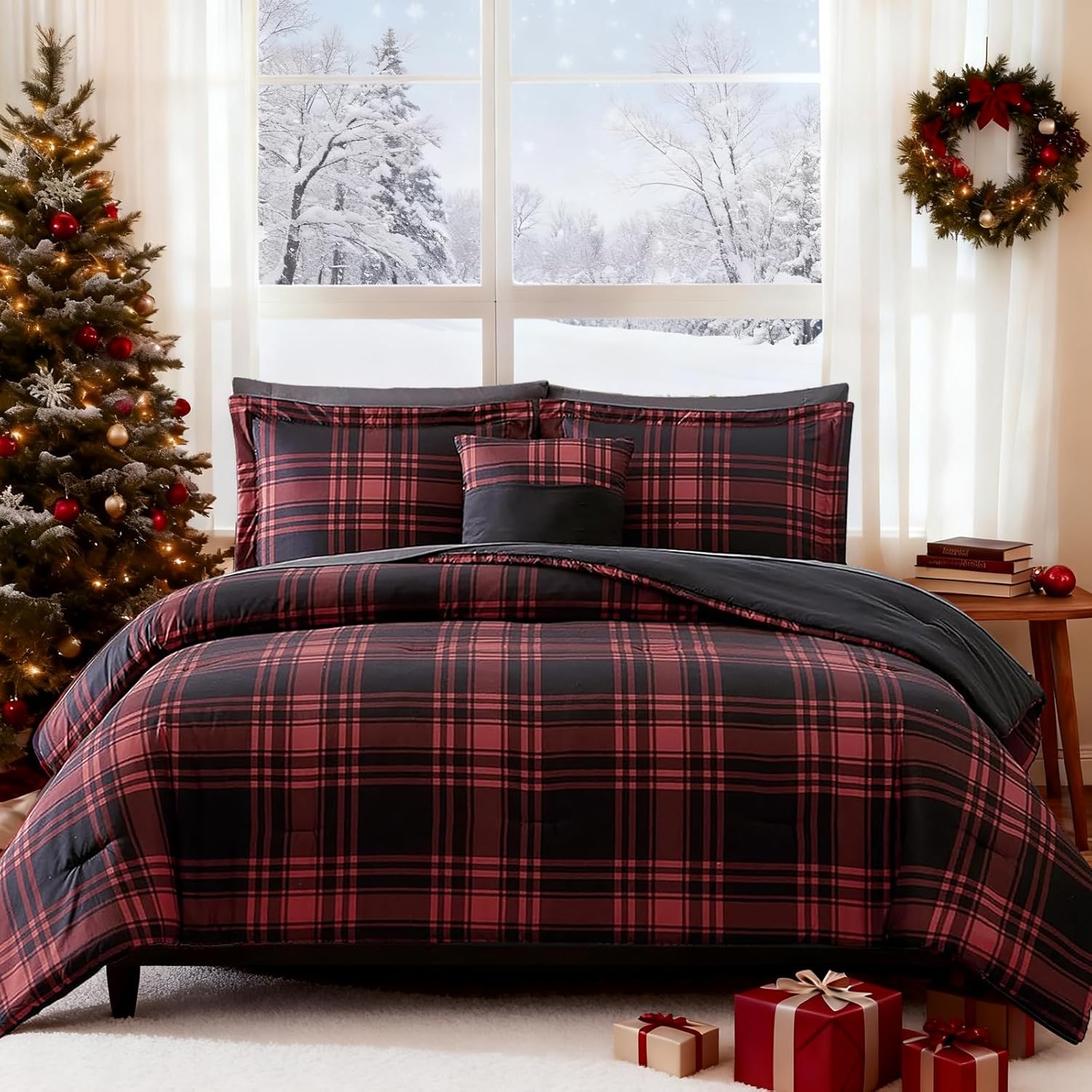 Amberspace Plaid Design Bed in a Bag Comforter Set with Sheets