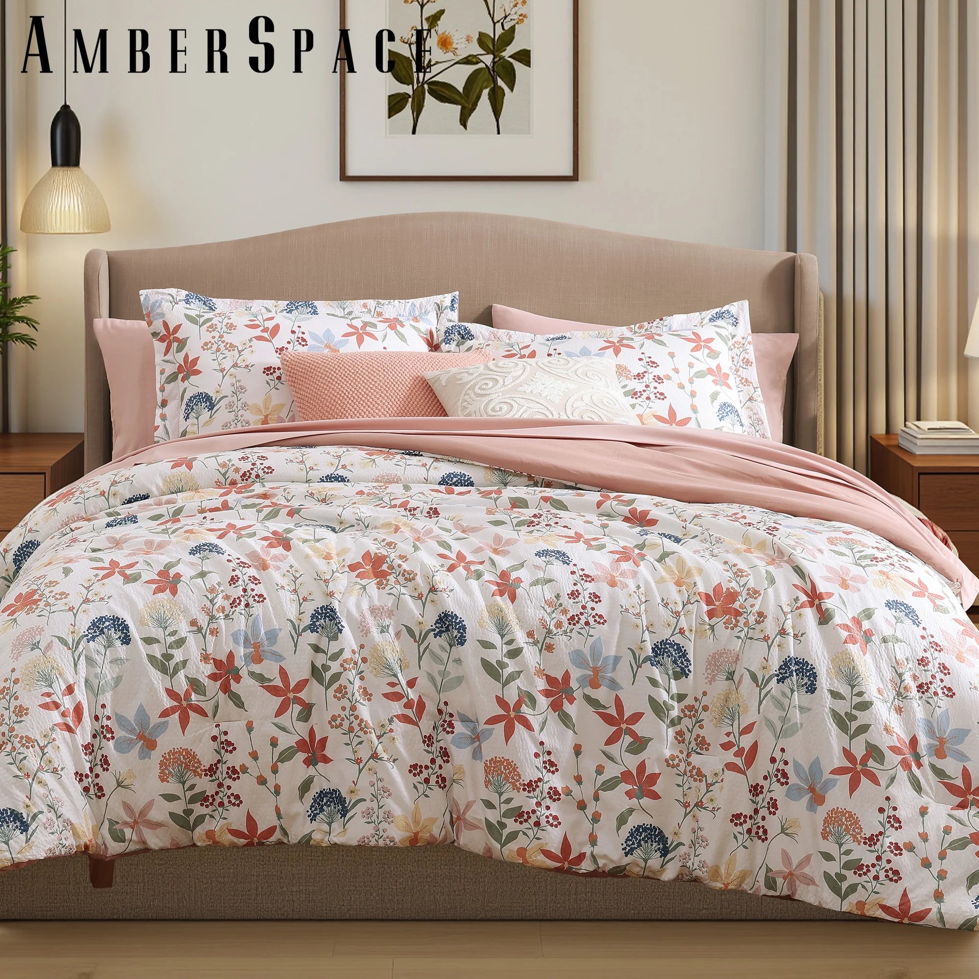 Amberspace Floral 7-piece Bed in a Bag Set with Sheets