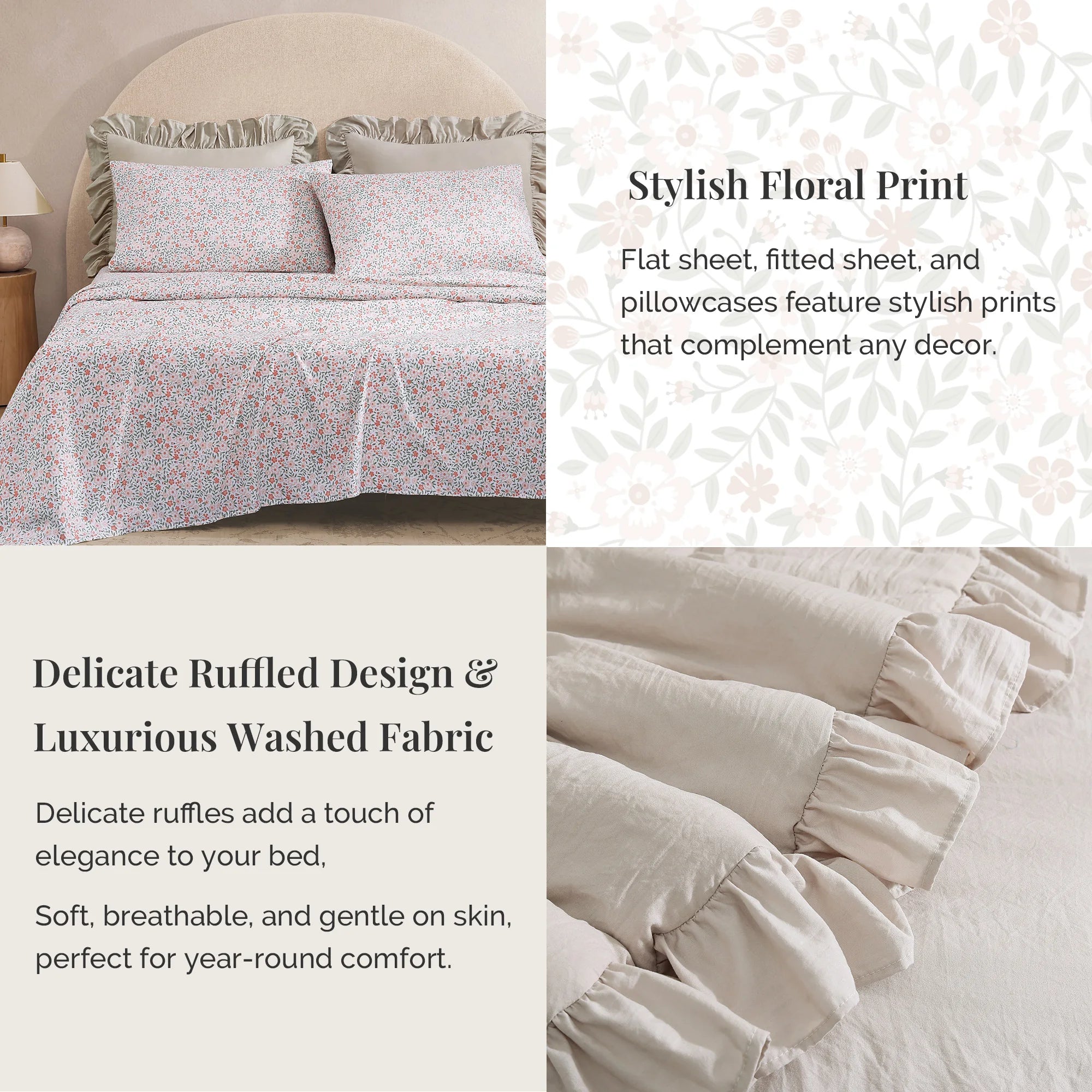 Amberspace Ruffle Design 7-piece Bed in a Bag Comforter Set with Sheets