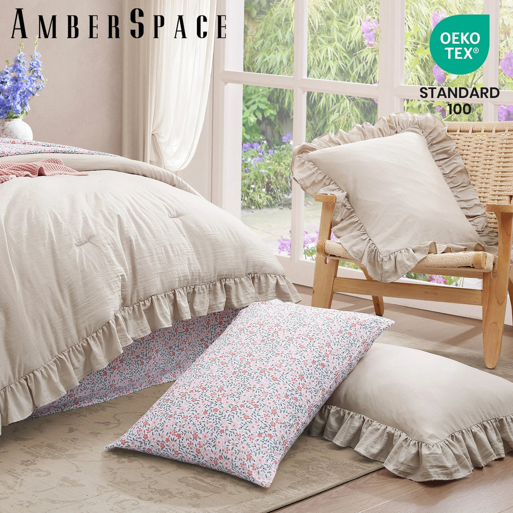 Amberspace Ruffle Design 7-piece Bed in a Bag Comforter Set with Sheets