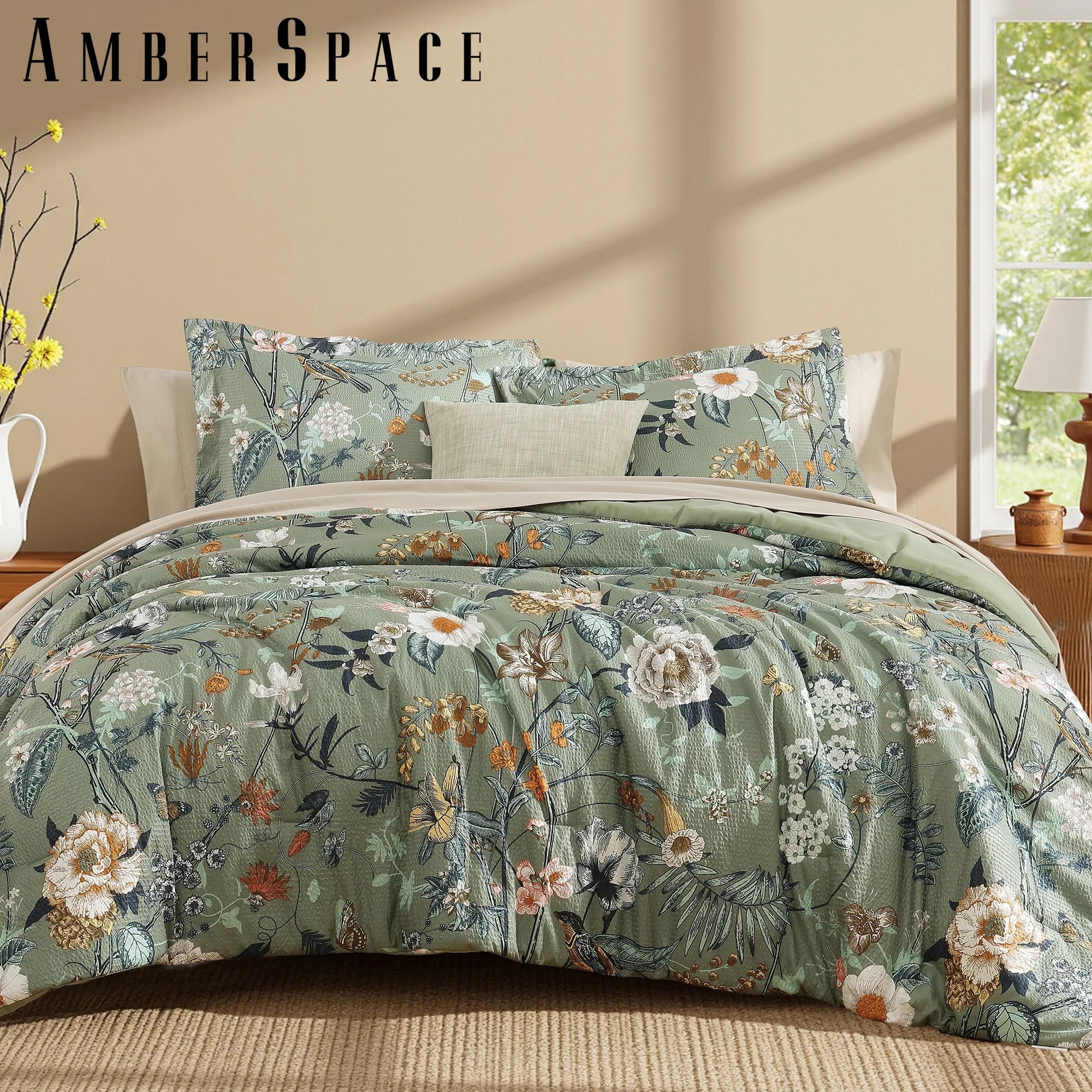 Amberspace Floral 7-piece Bed in a Bag Set with Sheets