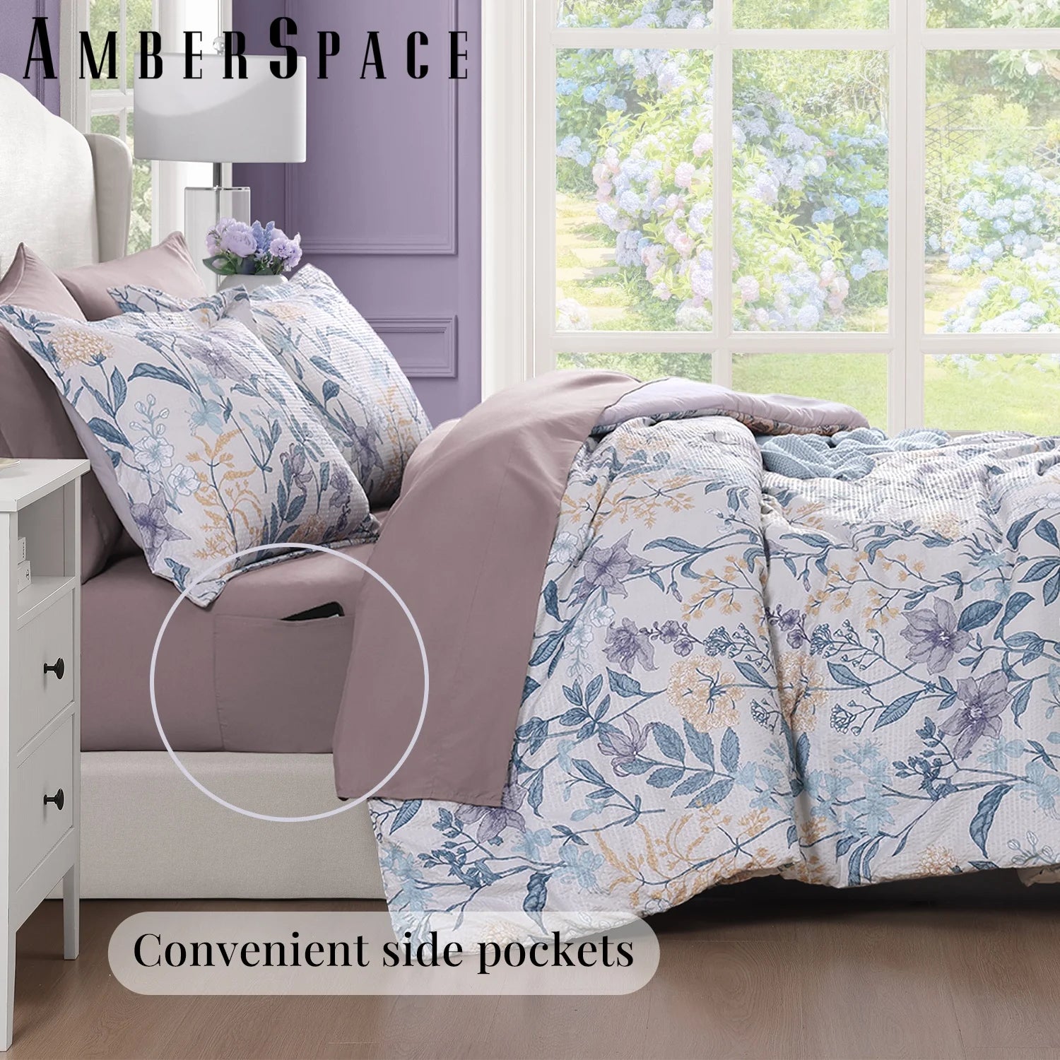 Amberspace Floral 7-piece Bed in a Bag Set with Sheets