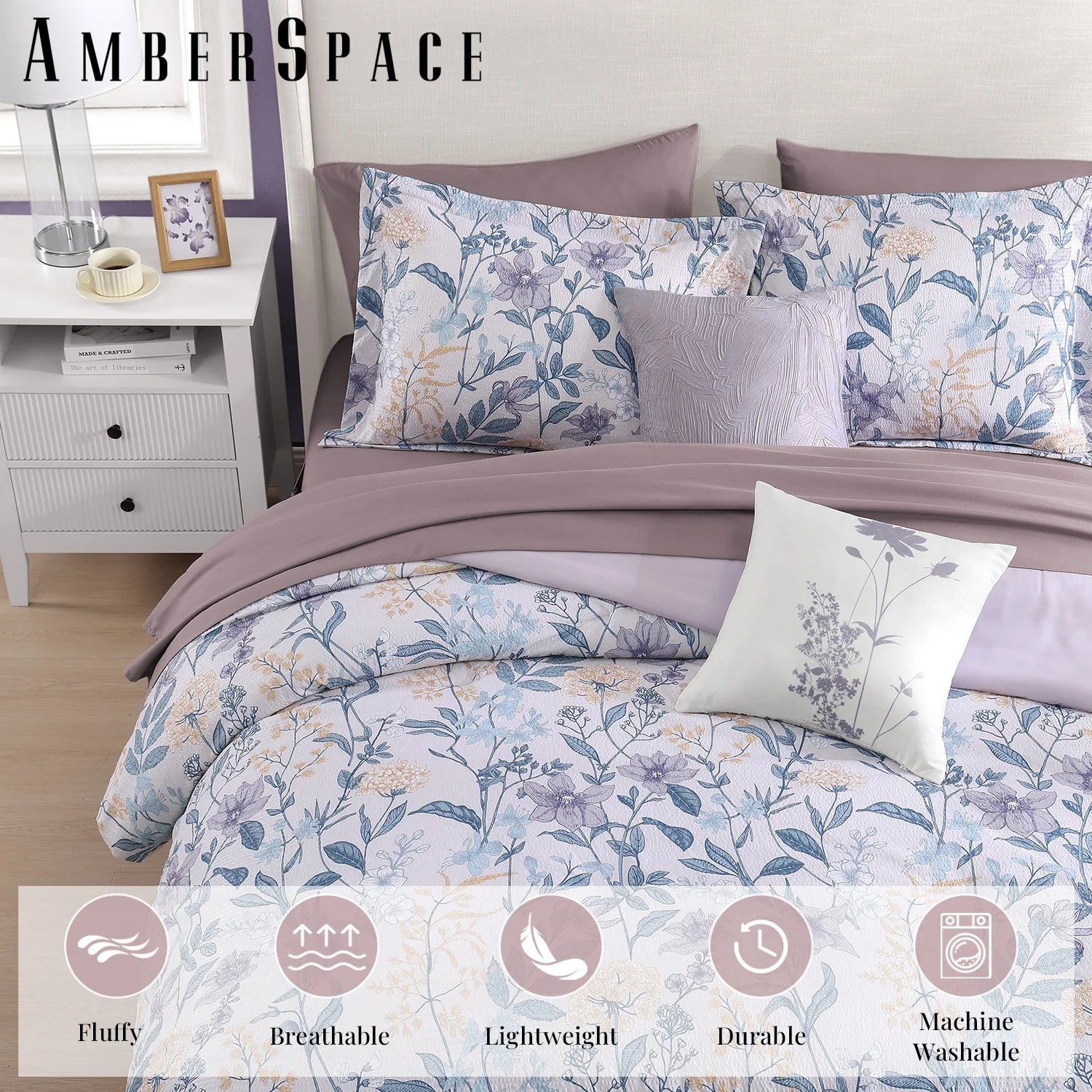 Amberspace Floral 7-piece Bed in a Bag Set with Sheets